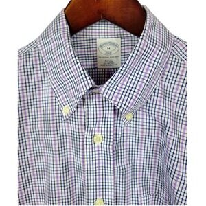 Brooks Brothers 346 Slim Fit Non-Iron‎ Plaid Short Sleeve Shirt Mens Medium
